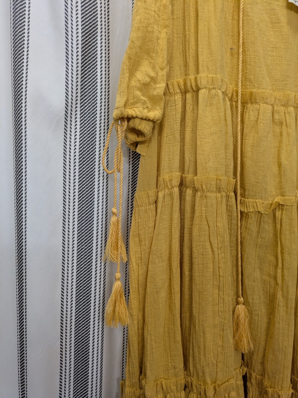 Easel Mustard Tiered Maxi Dress with Tassel Ties - Picture 4 of 5